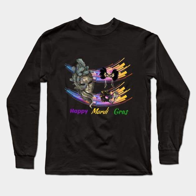 Colorful Mardi Gras Mask Long Sleeve T-Shirt by Mony Shop